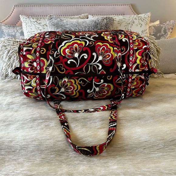 VERA BRADLEY Puccini 2008 Large Duffle Bag 2 Handles Zip Top Brown Yellow Orange - Picture 10 of 15